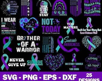 Suicide Prevention Awareness SVG Bundle, Teal Purple Ribbon (Digital Files)