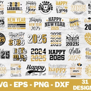 New Year 2025 SVG Designs: T-Shirt Clipart (Digital Download)