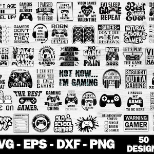 Gamer SVG Bundle: Video Game Graphics (50 Designs) (Digital Download)