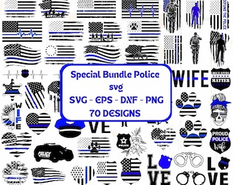 Police SVG Bundle: Thin Blue Line, Distressed Flag (Digital Files)