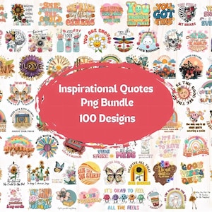Retro Groovy Inspirational Quotes PNG Bundle - 100 Designs (Digital Download)