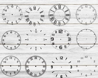 Clock Face SVG Bundle, Roman Numerals, Numbers, Template, Clipart, Digital Download