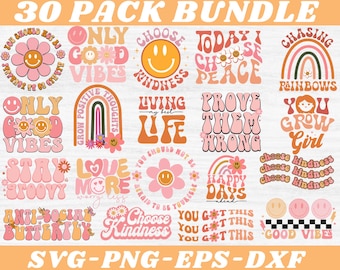 Retro Inspirational SVG Bundle, Motivationszitate, Positiv, Selbstliebe, Aufkleber, Shirt-Designs, digitaler Download