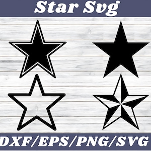 Star SVG Cut File: Outline Design, Double Star PNG (Instant Download)