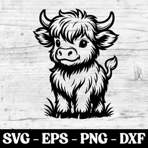 Cute Highland Cow SVG, Baby Cow PNG, Floral Cow Clipart, Farm Animal Cut Files For Cricut, Silhouette, Rustic Cow Art, Vinyl Decal