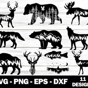 Mountain Animals SVG, Wilderness svg, Outdoors svg, Bear svg, Moose svg, Wolf svg, Owl svg, Deer svg, Cut Files, Cricut, Png, Svg