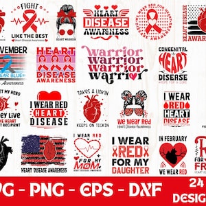 Heart Disease Awareness Svg Bundle, Red Ribbon Svg, Heart Disease Awareness Support Digital Files, Cricut Sublimation Design