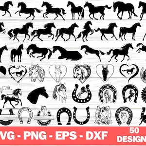 Horse SVG Bundle: Silhouette, Heart, Head - Cut Files for Cricut