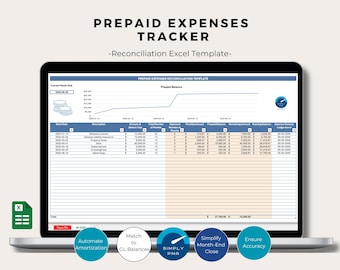 Prepaid Expenses Tracker Excel Template Reconciliation Bookkeeping Financial Management Business Tool Digital Download