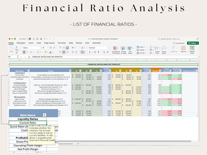Financial Ratios Analysis Excel Template Liquidity Profitability ...