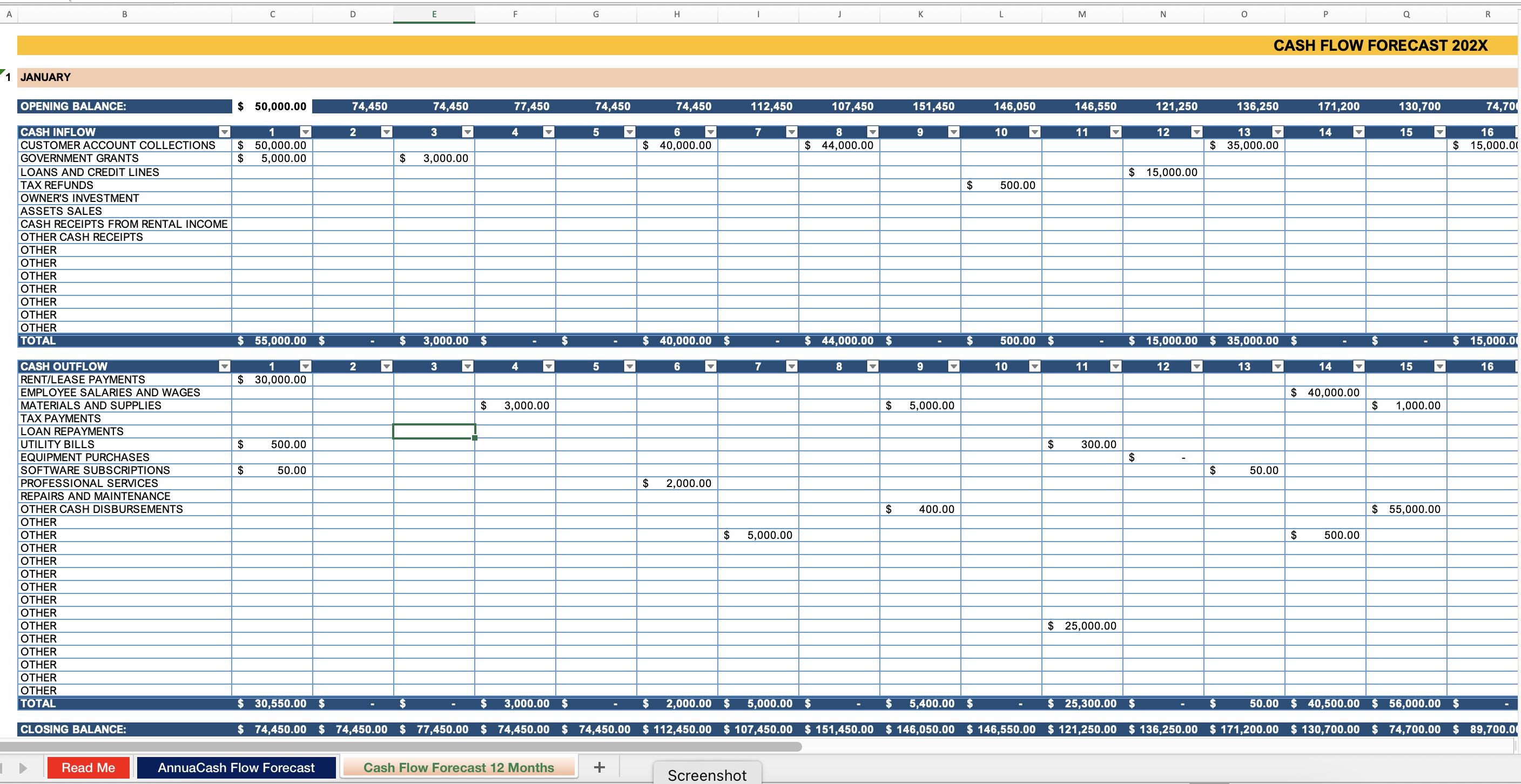 Cash Flow Forecast Excel Template Bookkeeping Financial Planning ...