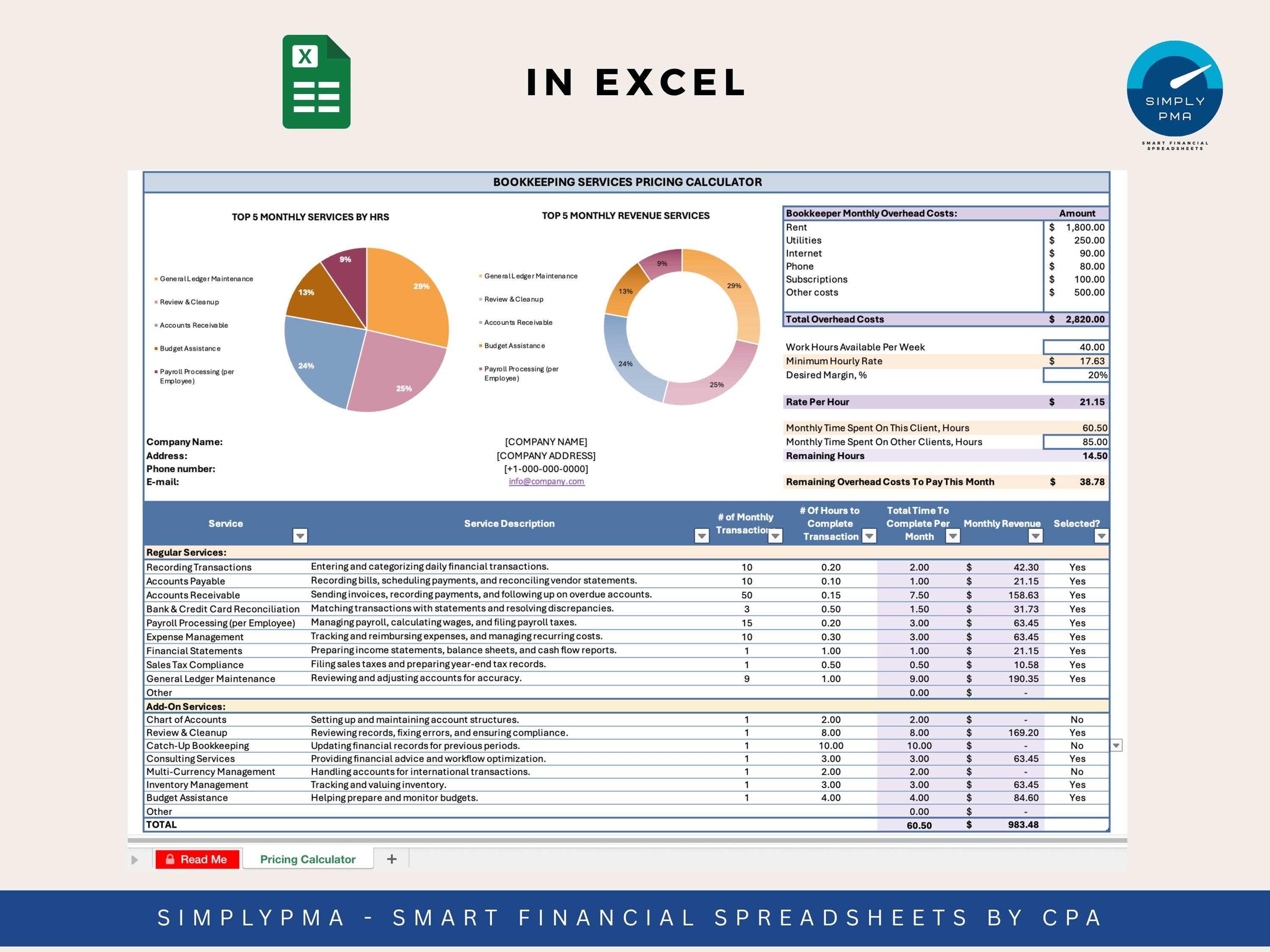 Bookkeeper Pricing Calculator Monthly Service Rate Excel Google Sheets ...