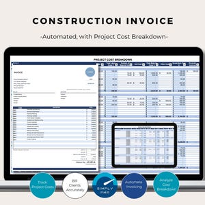 Sjabloon bouwfactuur Excel-spreadsheet Projectkostenspecificatie Boekhouding Boekhoudtool Digitale download