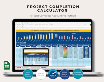 Project Completion Revenue Calculator Excel Template Accounting Dashboard Financial Reporting Digital Download