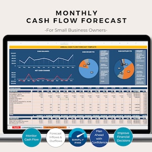 Plantilla de Excel para la previsión de flujo de caja: contabilidad, planificación financiera, panel de control dinámico (descarga digital)