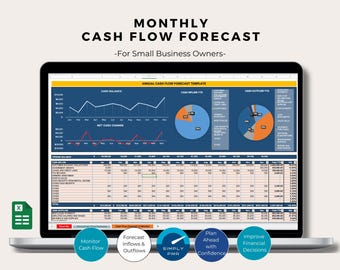 Cash Flow Forecast Excel Template Bookkeeping Financial Planning Dynamic Dashboard Digital Download