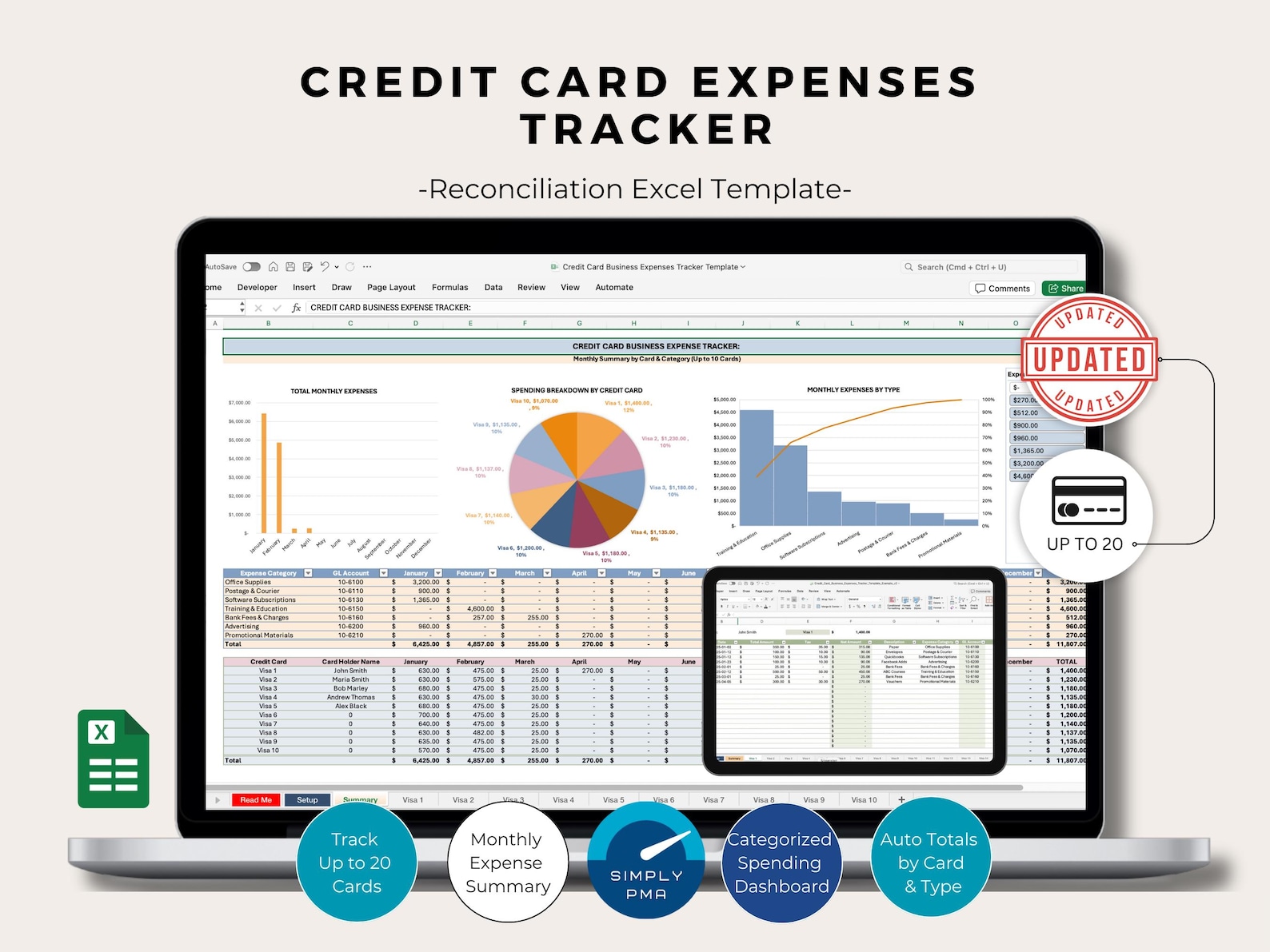 Credit Card Expense Tracker Excel Template Automated Business Spending ...