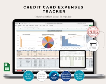 Credit Card Expense Tracker Excel Template Automated Business Spending Organizer Bookkeeping Digital Download