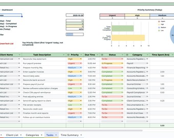 Bookkeeper Daily Planner Google Sheets Template, Task Client Tracker