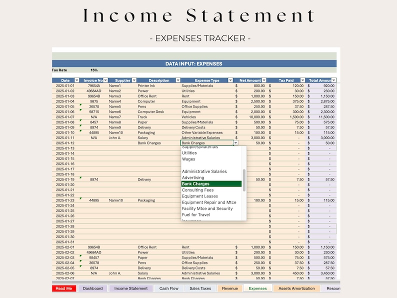 Automated Income Statement Excel Template Profit and Loss Tracker ...