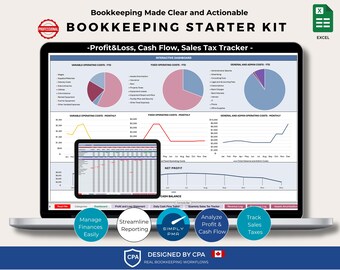 Bookkeeping Starter Kit Template, Business Finance Excel Spreadsheet with Dashboard (Digital Download)