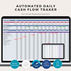 Modèle de feuille de calcul Excel automatisé de suivi des flux de trésorerie quotidiens sur 365 jours Outil budgétaire pour les finances d'entreprise