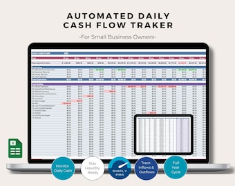 Täglicher Cash Flow Tracker Automatisierte 365 Tage Excel Tabelle Vorlage BusinessFinanceBtat-Tool