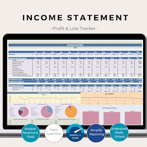 Plantilla de Excel para estado de resultados automatizado, seguimiento de pérdidas y ganancias, informe financiero empresarial (descarga digital)