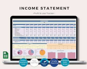 Automated Income Statement Excel Template Profit and Loss Tracker Business Financial Report Digital Download