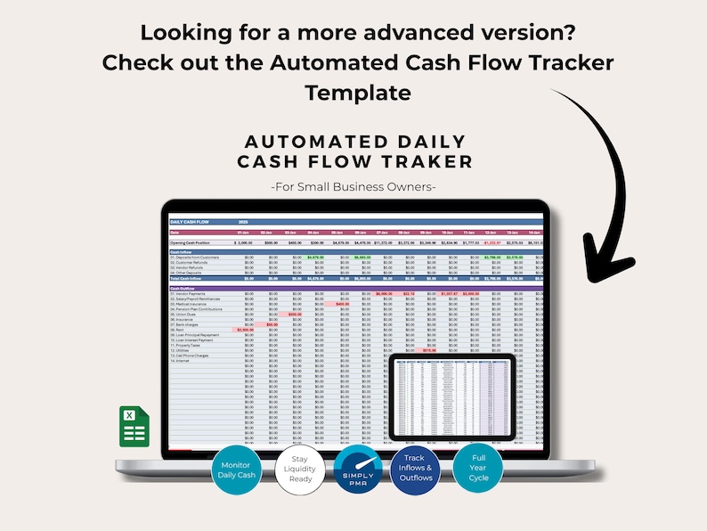 Trimat Cas Inflow Screen Display Daily Cash Flow Forecast Excel Template for Small Business - Etsy Australia