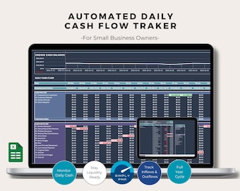 Daily Cash Flow Bookkeeping Excel Template for Small Business Transaction Tracker Digital Download
