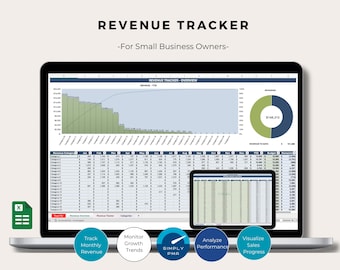 Revenue Tracker Excel Template Small Business Bookkeeping Financial Dashboard Accounting Spreadsheet Digital Download