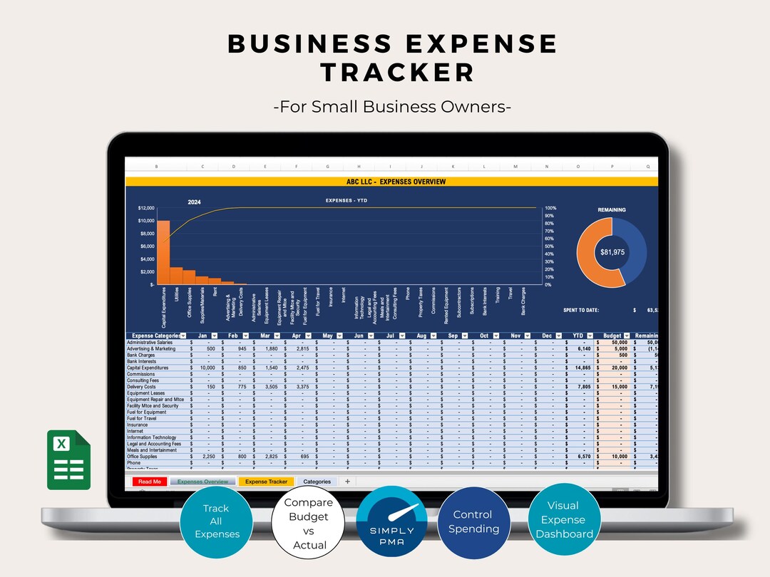 Business Expense Tracker Excel Budget Spreadsheet Bookkeeping Finance ...