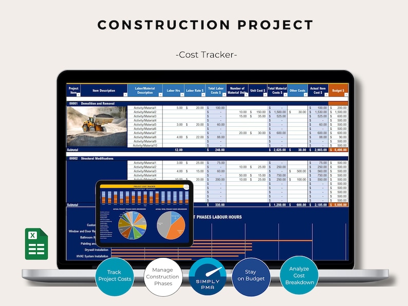 Construction Project Cost Tracker Interactive Dashboard Bookkeeping Job ...