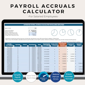 Payroll Accruals Calculator Excel Template Salaried Employees Expense Accounting Digital Download