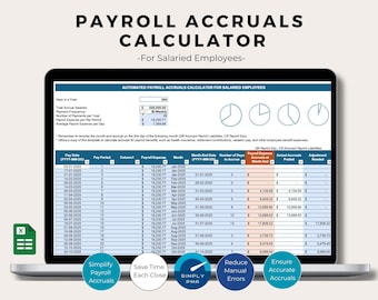 Payroll Accruals Calculator Excel Template Salaried Employees Expense Accounting Digital Download