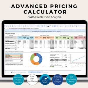 Calcolatore dei prezzi Margine di profitto Analisi del punto di pareggio Pianificazione finanziaria Modello Excel Download digitale