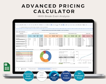 Pricing Calculator Profit Margin Break Even Analysis Financial Planning Excel Template Digital Download