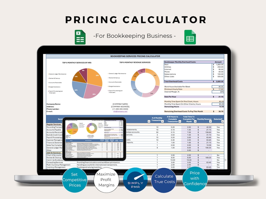 Bookkeeper Pricing Calculator Monthly Service Rate Excel Google Sheets ...