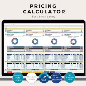 Bakkerijprijscalculator Excel-dashboardsjabloon Break Even Winstgevendheidsanalyse Kostenberekeningsspreadsheet Digitale download