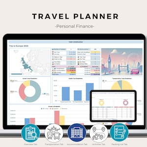 Reisplanner Google Spreadsheets-sjabloon Budget- en reisrouteplanning Vakantie-uitgaventracker Digitale download