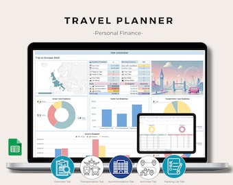 Travel Planner Google Sheets Template Budget and Itinerary Planning Vacation Expense Tracker Digital Download
