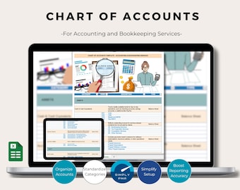 Plantilla de plan de cuentas para servicios de contabilidad (hoja de cálculo financiera en Excel, descarga digital)