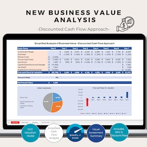 Nueva herramienta de valoración de empresas: Análisis de flujo de caja descontado. Plantilla financiera de Excel para descarga digital.