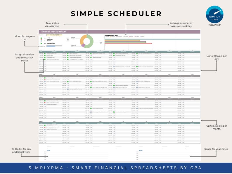 Task For Next Week Monthly Task Scheduler: Google Sheets Calendar (digital Download) - Etsy