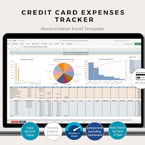 Credit Card Expense Tracker Excel Template Automated Business Spending Organizer Bookkeeping Digital Download