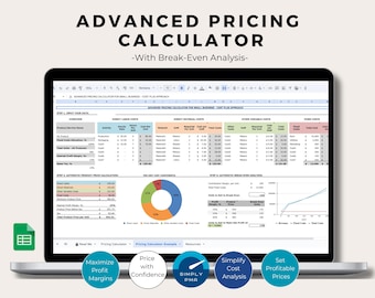 Pricing Calculator Google Sheets Template Small Business Dashboard Profit Margin Cost Analysis Digital Download