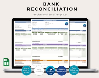 Bank Reconciliation Excel Template Bookkeeping Monthly Accounting Spreadsheet Financial Tracking Digital Download
