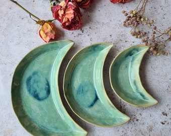 Ceramic Moon Jewellery Dishes - Aqua