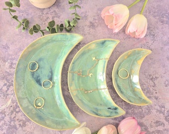 Ceramic Moon Jewellery Dishes - Aqua